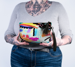 Colorful Abstract Art Vegan Leather Wristlet Clutch Bag Purse Handbag - £47.85 GBP