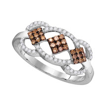 10kt White Gold Womens Round Brown Color Enhanced Diamond Cluster Ring 1/3 Cttw - £239.00 GBP