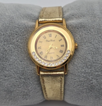 Vtg Pierre Nicol Women&#39;s Gold Tone w/ Rhinestone Accents &amp; Gold Band Watch - £15.25 GBP