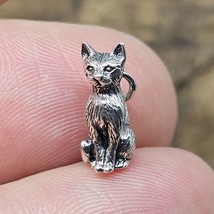 Cat Charm Detailed Feline 925 Sterling Silver Cute Bracelet Pentant Tiny... - $18.87