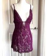 VICTORIA&#39;S SECRET Sheer Lace Slip Dress Purple Deep V Neckline babydoll ... - $29.53 CAD