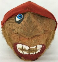 Vintage Coconut Head Face Carved Painted Pirate Seashell Eye Tiki Bar Decor EUC - £23.98 GBP
