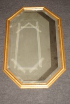 Vintage Gold Wood Framed Beveled Edge Octagon Shaped Mirror 32&quot; x 22&quot; - £158.26 GBP
