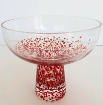 Vintage clear art glass footed pedestal candy dish with red spotted details - $19.99
