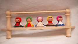 Mascot Dolls Wood Shelf with 5 Wooded Dolls Poland - $21.77