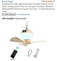 Camping￼Portable Ceiling LED Fan Rechargeable Battery Powered Outdoor Ca... - $395.34 MXN