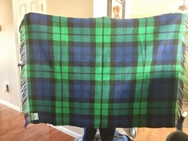 Foxford Nephin Rug Ireland Wool Shawl Blanket Tartan Blue Green Plaid 39... - £53.79 GBP