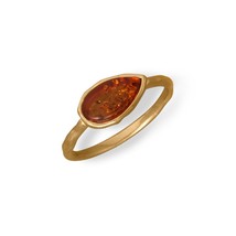 24 Karat Gold Plated Pear Shaped Genuine Baltic Amber Engagement Ring 925 Silver - £60.15 GBP