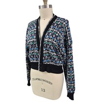 80s 90s Expressions Intl Cropped Cardigan Ribbed Knit Black Korea Sz L VTG - $49.45