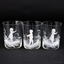 Antique Mary Gregory Pitcher and Tumblers 4pc Set, 19th Century Glass, B... - $75.00