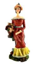 Victorian Lady Figurine Resin Sculpture Brown Dress Basket of Flowers Bench - £19.21 GBP