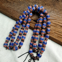 Vintage BLUE Chevron Beads Venetian African Beads Long Strand - $63.05