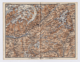 1887 Antique Map Berner Leopontine Alps Aletsch Glacier Jungfrau Switzerland - £19.30 GBP