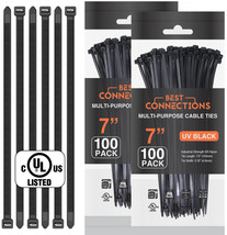 200 Pcs 7&quot; Inch Black Nylon Cable Straps Zip Ties Wire 50 Lbs Test - £19.17 GBP