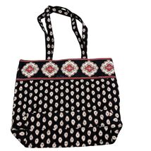 Vera Bradley Cotton Tote Bag Black Red Retired Pattern Double Strap - $19.20