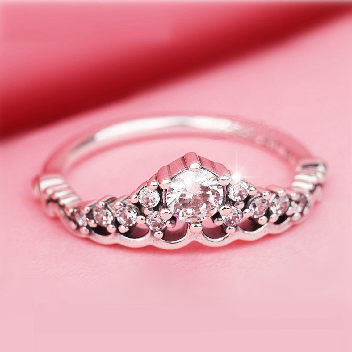 925 Sterling Silver Fairytale Tiara Clear Cz Ring For Women - $18.66