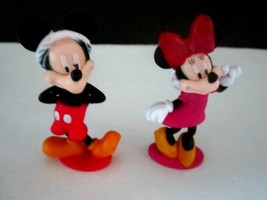 Christmas DISNEY Mickey & Minnie W/ Christmas Hats 3" Plastic Figurines NEW! - £6.32 GBP