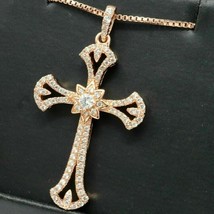 14k Rose Gold Over 3.00Ct Round Simulated Diamond Cross Pendant Christmas Gift - £122.63 GBP