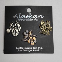 Alaskan Wearable Art Artic Circle Ent. Inc Floral Set of 3 Pinbacks on C... - £23.76 GBP