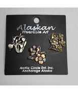 Alaskan Wearable Art Artic Circle Ent. Inc Floral Set of 3 Pinbacks on C... - £23.72 GBP