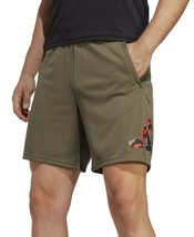 adidas Men&#39;s Train Essentials Camo-Filled Logo Training Shorts Olive/Red-Small - £15.37 GBP