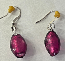 Vintage Earrings for Pierced Ears Magenta Dangle - with Backs. - £3.87 GBP