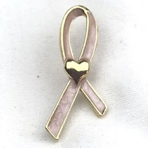 Pink Ribbon Pin Gold Tone Enamel By Avon Breast Cancer Awareness - £10.26 GBP