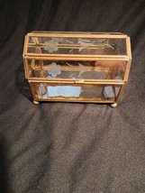 Leaded Glass Small Mirrored Gold Metal Box Flower Etchings - 3x4 Made In... - $35.00