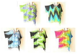 KG122 Tie Dye Zig Zag Batik Tunic Kimono Poncho Hippy Rayon Women Blouse... - $24.90