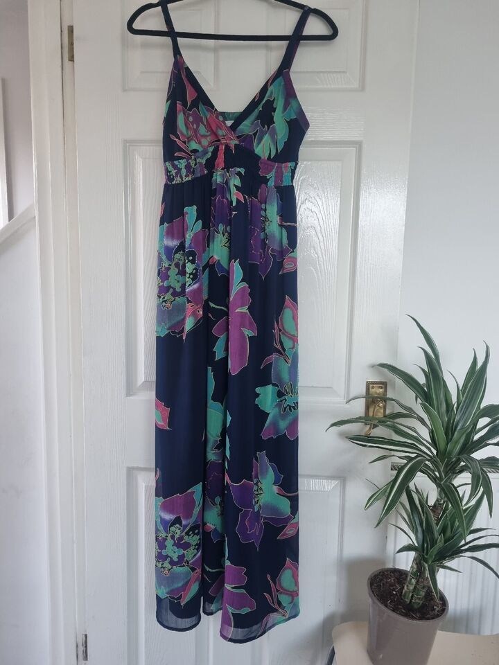 Primary image for Maxi Size 10 New Look Summer Holiday Navy Dress Sequin Embellished Strappy