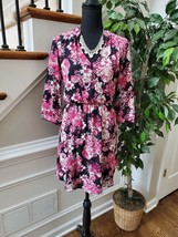 Xhilaration Women&#39;s Pink/Black Polyester V-Neck Long Sleeve Midi Dress Size S/P - £19.16 GBP
