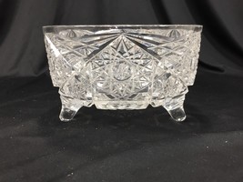 Vintage Heavy Crystal Footed Candy Dish Wedding Gift Clear Glass 7&quot; - £19.65 GBP