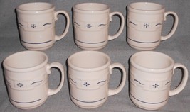 Set (6) Longaberger WOVEN TRADITIONS - BLUE PATTERN 12 oz Mugs MADE IN USA - €85,38 EUR
