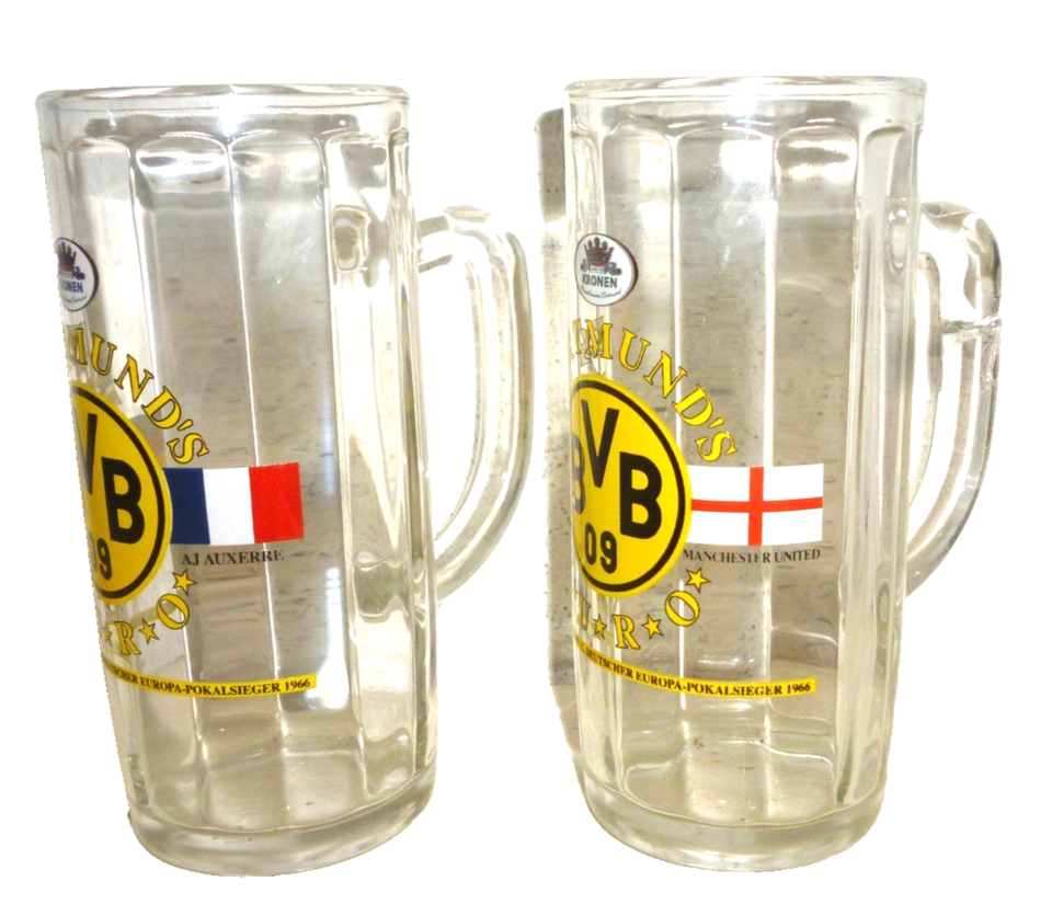 2 Kronen BVB Borussia Dortmund Soccer Champions 1966 German Beer Glass Seidels Item image 5