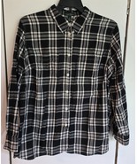 Womens Plus 2X Lauren Jeans Co Black/White/Blue Plaid Button Up Shirt To... - €16,18 EUR