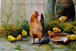 Easter Postcard Rooster Chicken Baby Chicks EAS Germany Embossed Unused Vintage - £8.56 GBP
