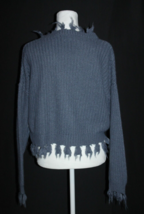 Poof Apparel Blue Cropped Sweater Distressed Hem Fringe Size Medium M V-... - £17.92 GBP