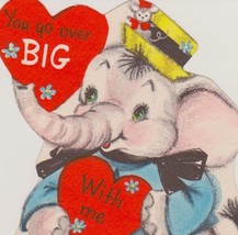 Cute Dressed Elepant Going Big For Valentine Vintage 1950&#39;s-60&quot;s Hallmark Card - £4.74 GBP