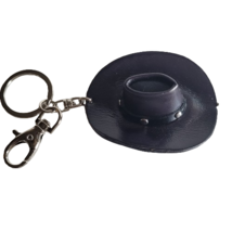 Cowboy Hat Leather Keychain Black Handmade Ring  Western Fob KeyRing Cowgirl - £10.72 GBP