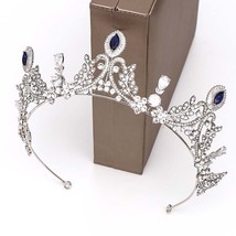 Fashion Handmade Royal Blue Crystal Crowns Bridal Tiara Wedding Crown Pageant He - £22.24 GBP