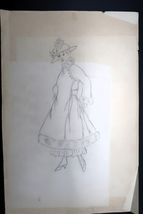 Antique Fashion Design Illustration Art unsigned Annie Horton c.1920 Pencil - $49.99