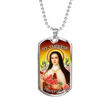 St. Therese Catholic Necklace Stainless Steel or 18k Gold Dog Tag 24&quot; Chain - £37.79 GBP+