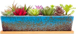 11.8 Inch Large Succulent Planter Pots With Drainage Tray, Long Rectangle - £27.92 GBP