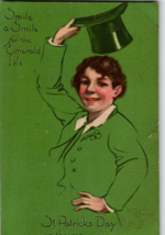 Smile for the Emerald Isle St. Patricks Day Postcard Top Hat Signed Samuel Davis - £96.43 GBP