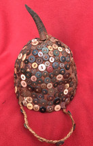 Lega Tribe Woven Divination Cap With Buttons &amp; Goat Horn Pwen Point ~ Congo - £46.86 GBP