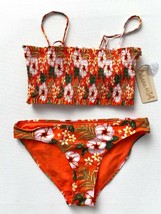 Cabana Del Sol Smocked Floral Swim Bikini Set Orange ( L ) - £51.53 GBP