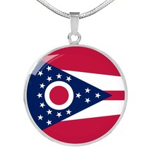 Ohio State Flag Necklace Stainless Steel or 18k Gold Circle Pendant 18-22&quot; - £34.12 GBP+