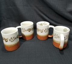 Otagiri Seashore Stoneware Mugs Lot Of 4 Shell Rust Band - $28.04