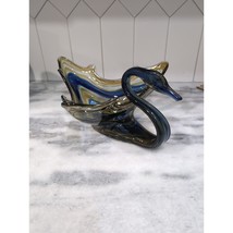 Murano Style Handblown Glass Swan Vase, Brown &amp; Blue Sooner Vase Figurine Bowl - $49.50