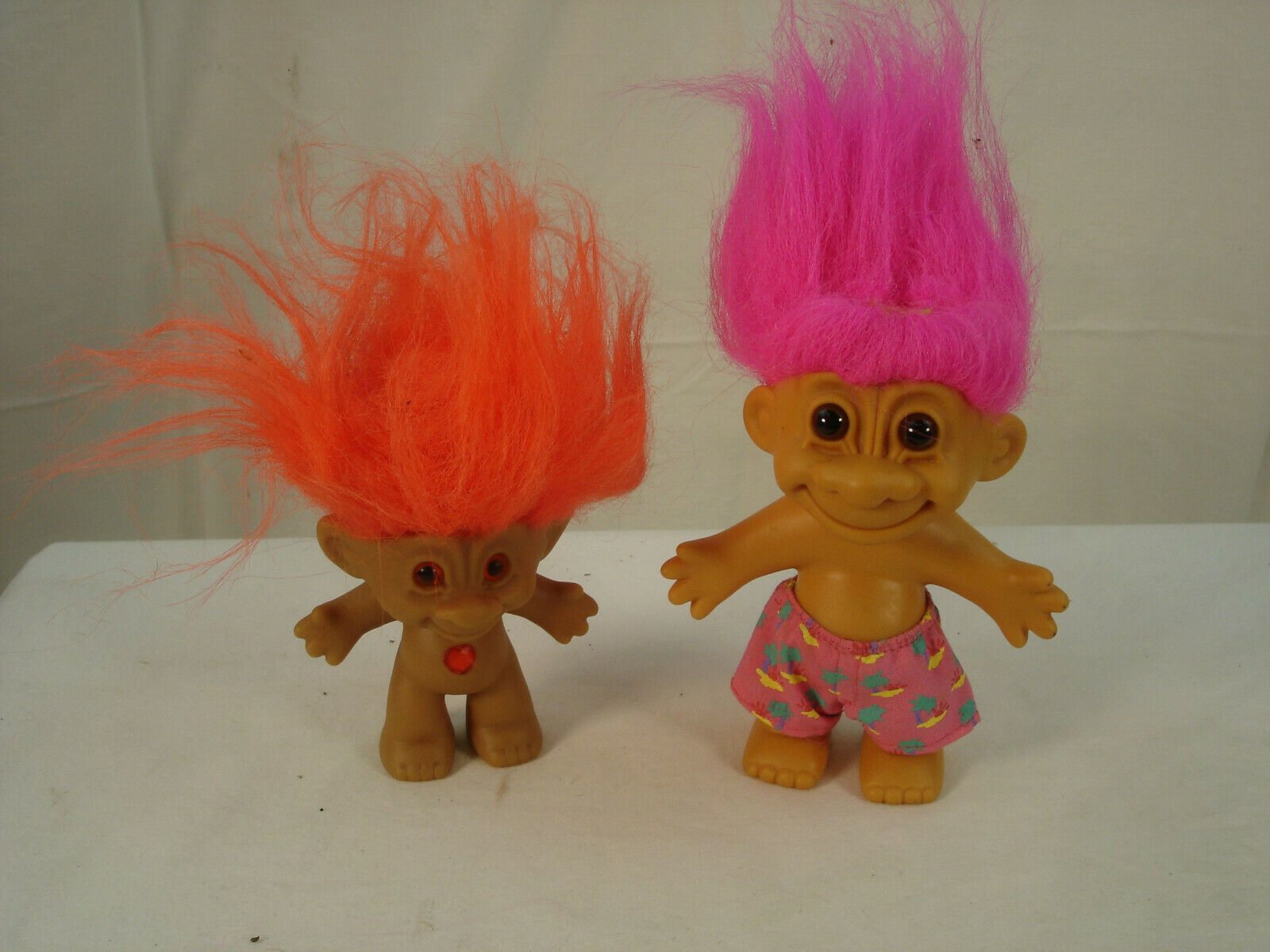 Primary image for Pair of Vintage Troll Doll s Russ 4" Hot Pink Hair 90s Ace 3" Orange Hair Nude